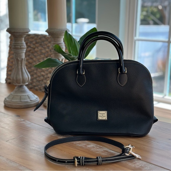 Dooney & Bourke Blk Leather Satchel Pebble Grain Domed Satchel R2367BB 376024745